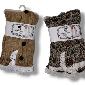 Wooly Sweater Knit Brown Leg Warmers Ruffled Button Trim NEW